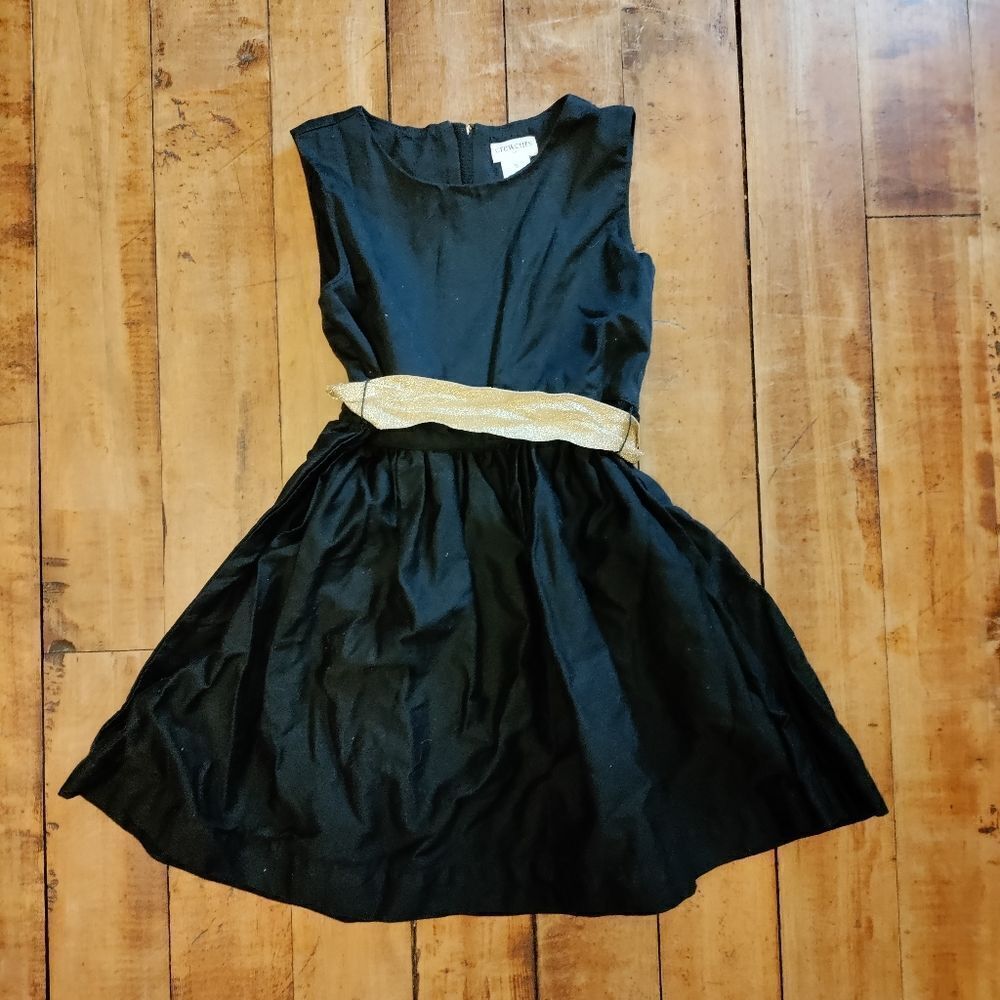 Crewcuts size 5 black dress gold sash Christmas outfit occasion dress cotton - Picture 1 of 5